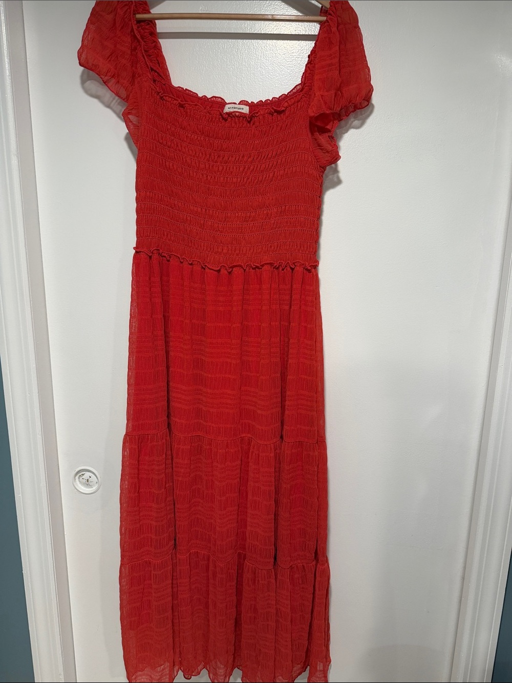 Max studio Bodice Tiered Dress stretchy red dress